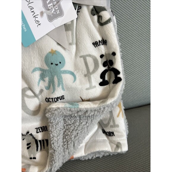Hudson Baby ALPHABET ANIMAL Blanket Tiger Zebra Fox Panda Gray Sherpa Safari New - Picture 3 of 7